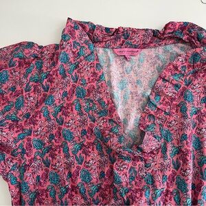 Simply Southern Womens Seahorse Maxi‎ Dress Puff Sleeve Ruffle Neck Large Summer